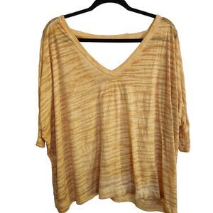 Anthropologie Maronie Burnout Cut-Out Three Quarter Sleeve V-Neck Top Size Large